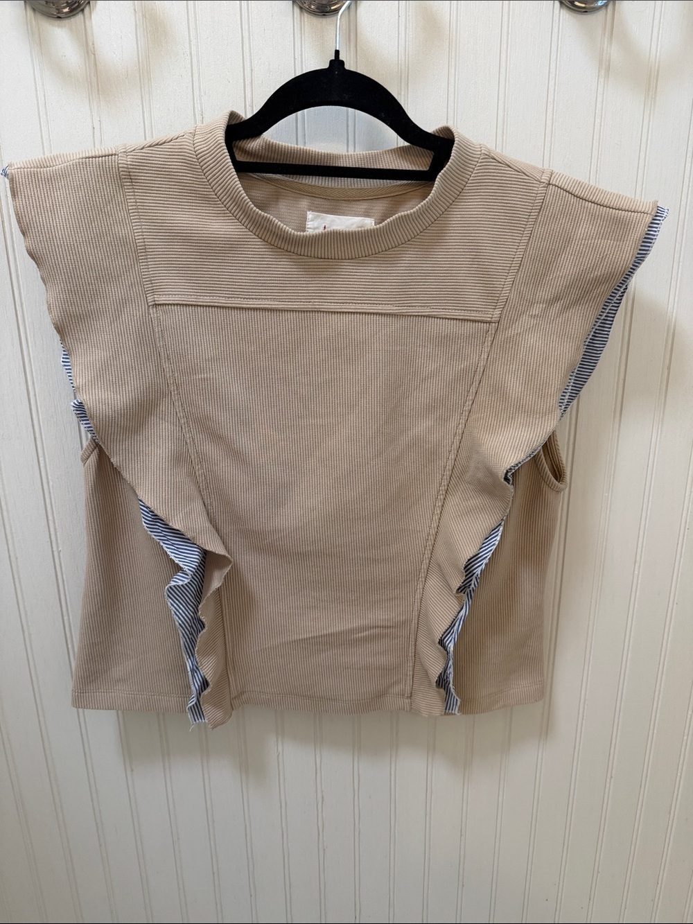 Anthropologie Sleeveless Ruffle-Trim Knit Top - Beige size medium